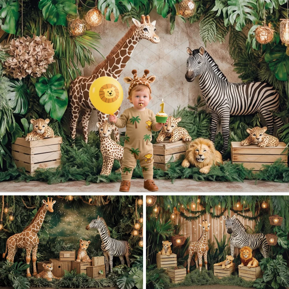 

Jungle Safari Baby Show Photography Background Lion Tropical Forest Backdrop Kids 1st Birthday Party Custom Banner Photo Studio