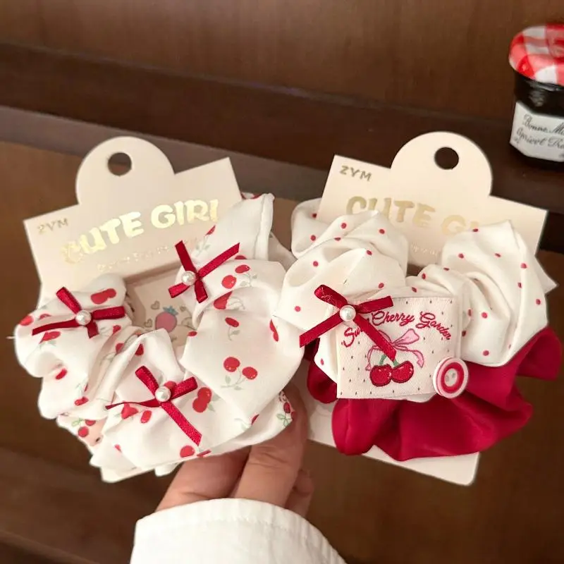 2 قطعة/المجموعة الأحمر الحلو تنوعا الكرز رباط شعر القوس الذيل الشعر حبل للنساء الفتيات موضة دائرة الشعر إكسسوارات الشعر