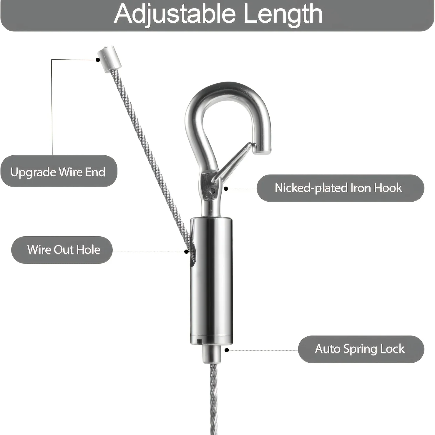 2Pcs 1.5m Stainless Steel Safety Cable, Heavy Duty Wire Rope with Hook for Hanging Lights, Fixtures & Outdoor Use image 4