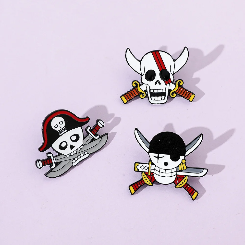 Anime Pirate Skull Enamel Pins Cartoon Logo Metal Lapel Brooch Badge Backpack Hat Clothes Accessory Collectible Gift