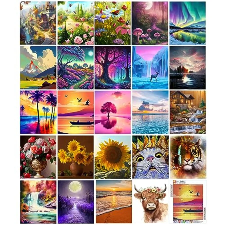 

24 Pack Diamond Painting Kits 11.8 x 9.8 Inch DIY 5D Abstract Landscapes Diamond Art Full Round Drill Crafts for Adults Beginne