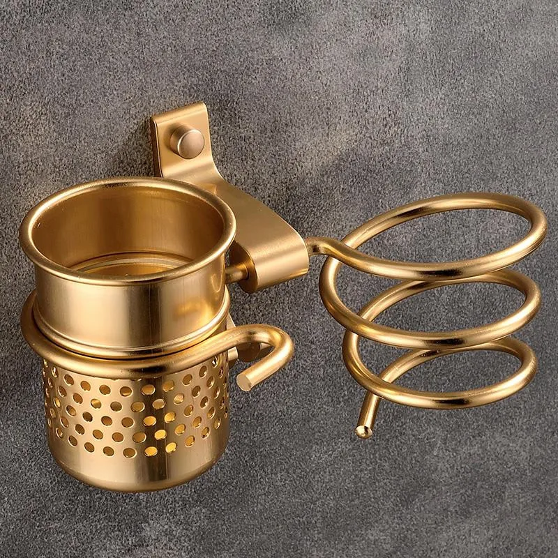 Metal Wall Bracket for Hair Dryer Gold Wall Mount Hair Dryer with Cup Household Bracket Hair Dryer Bathroom Accessories