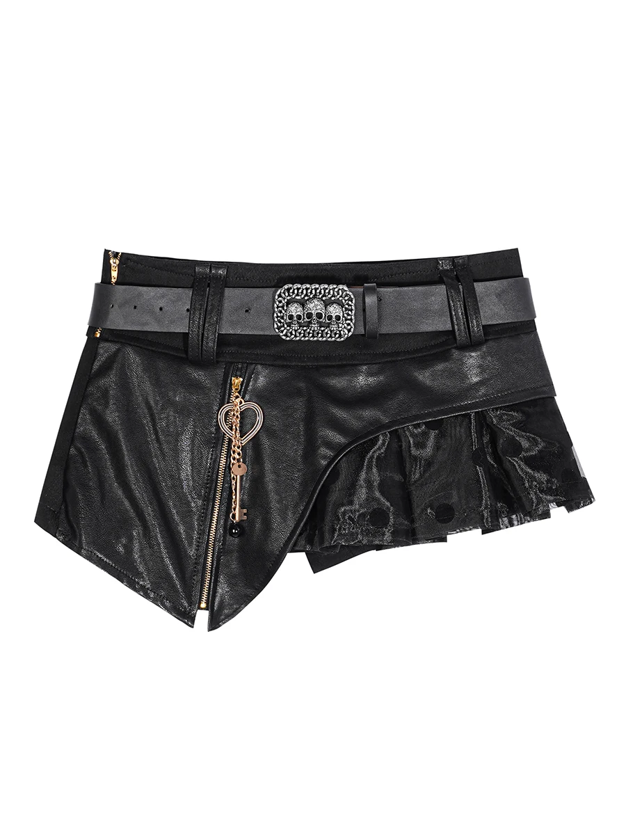 Sexy American High Street Party All Match Mini Skirt Black Asymmetric Metal Chain Punk Rock Gothic Super Mini Skirt