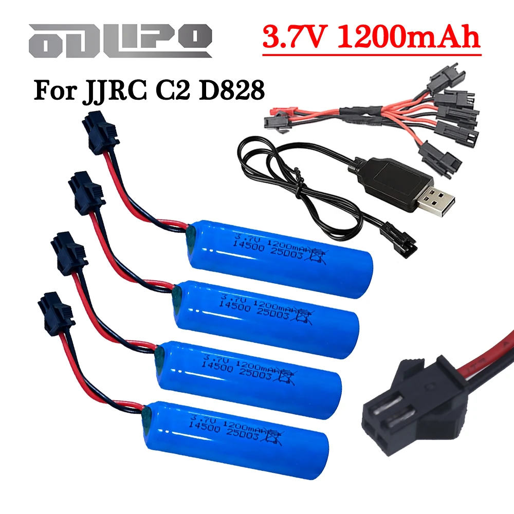 2026 NEW 14500 Li-ion 1200mAh 3.7v Battery For JJRC C2 D828 RC Car, SM-2P Plug For RC Stunt Dump Car Battery Toys Accessories