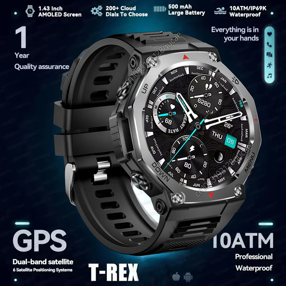 Reloj inteligente t-rex 3 GPS 5ATM IP69K reloj resistente al agua rastreador GPS altímetro llamada reloj inteligente deportivo militar pulsera para hombres 2025 nuevo