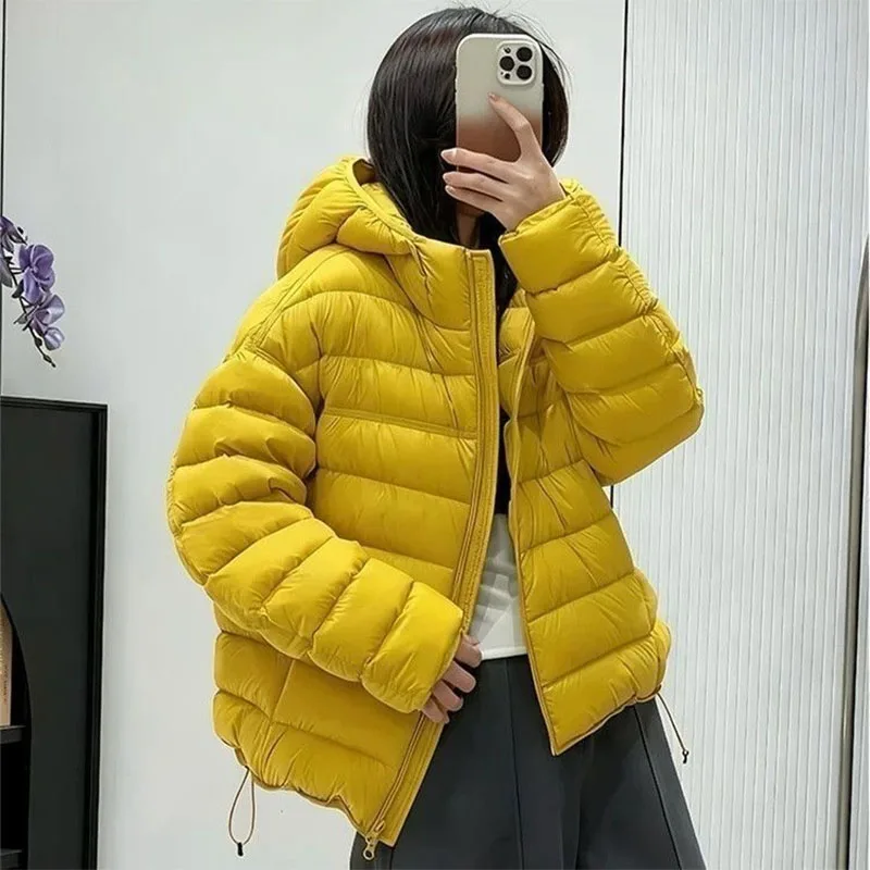 Autumn Winter Lightweight Down Cotton Jacket Female Fashion Hooded Warm Parkas Women 2026 New Casual Loose Zip Up Puffer Coats