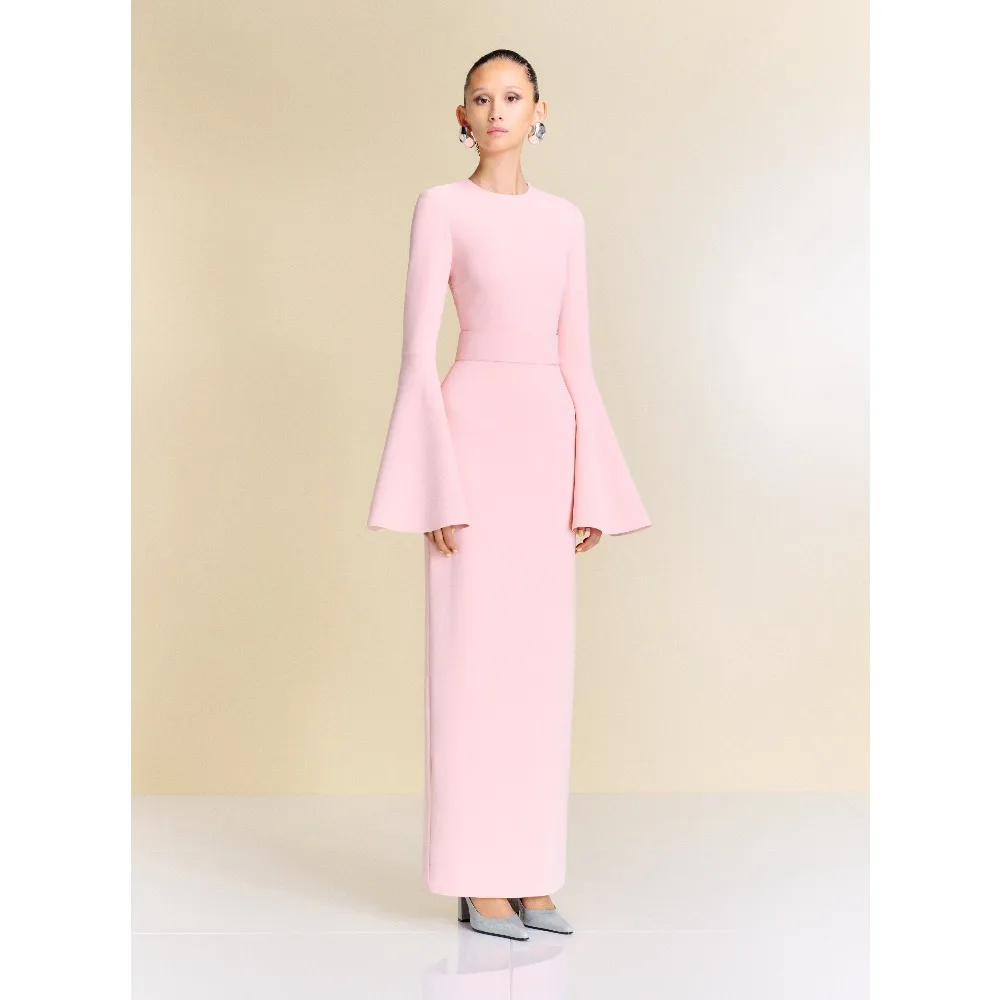 Robes de soirée roses personnalisées à manches évasées pour femmes, longues robes de soirée formelles, tenue de mariage et de fête 2026