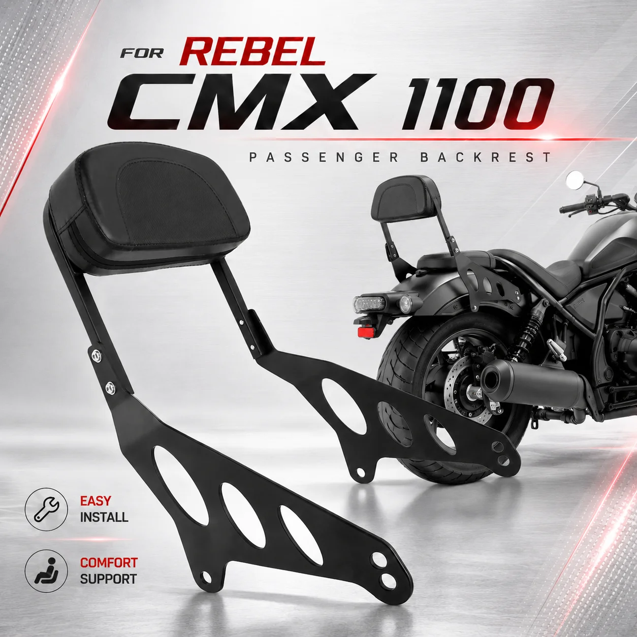 Motorcycle Sissy Bar Backrest Cushion Rear Seat Pad Support For Honda Rebel CM 1100 CMX 1100CM 1100CMX 2021-2023 2024 2025