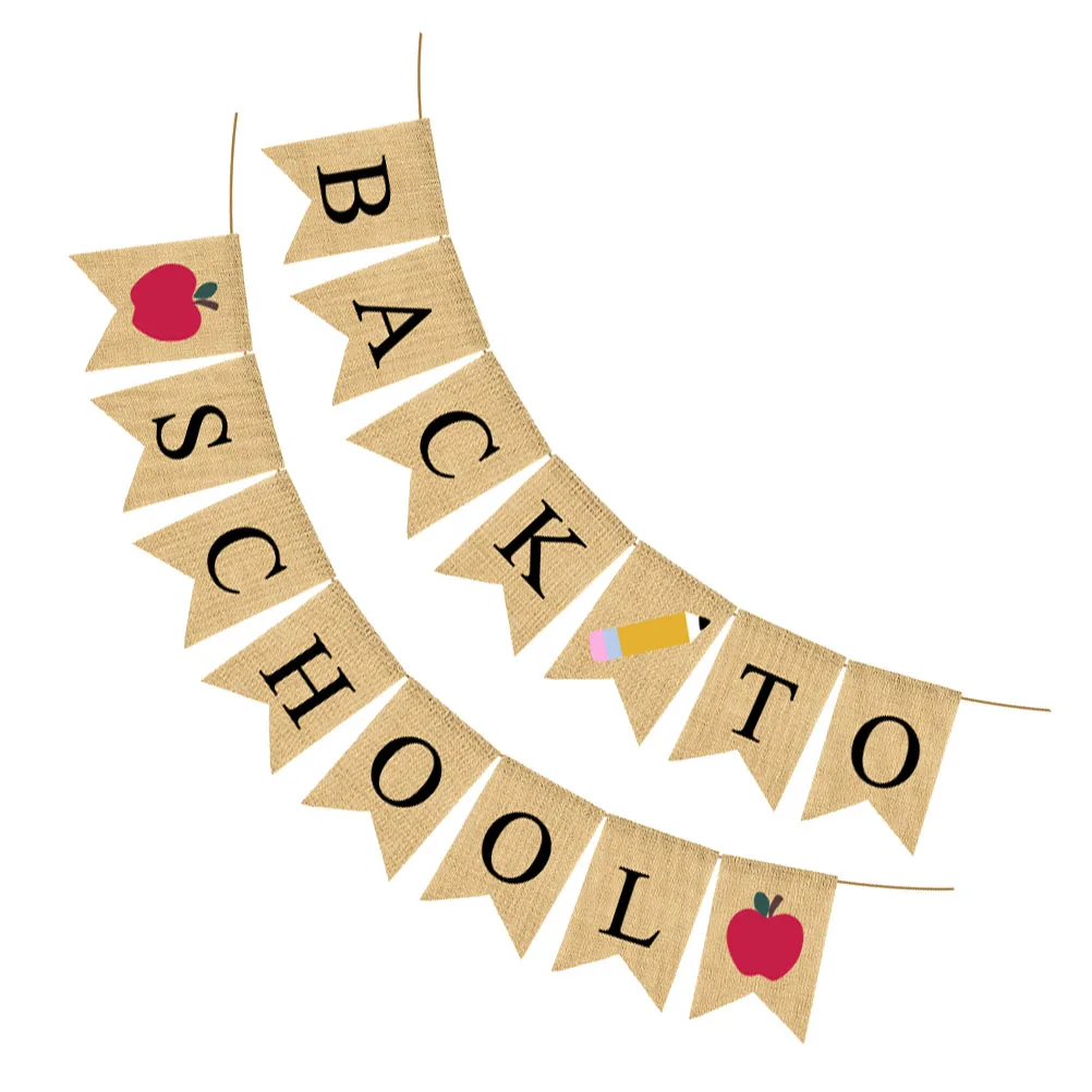 

School Apple Print Banner Burlap Linen Swallowtail Party Decoration Garland Background Photo Prop Classroom School Banner