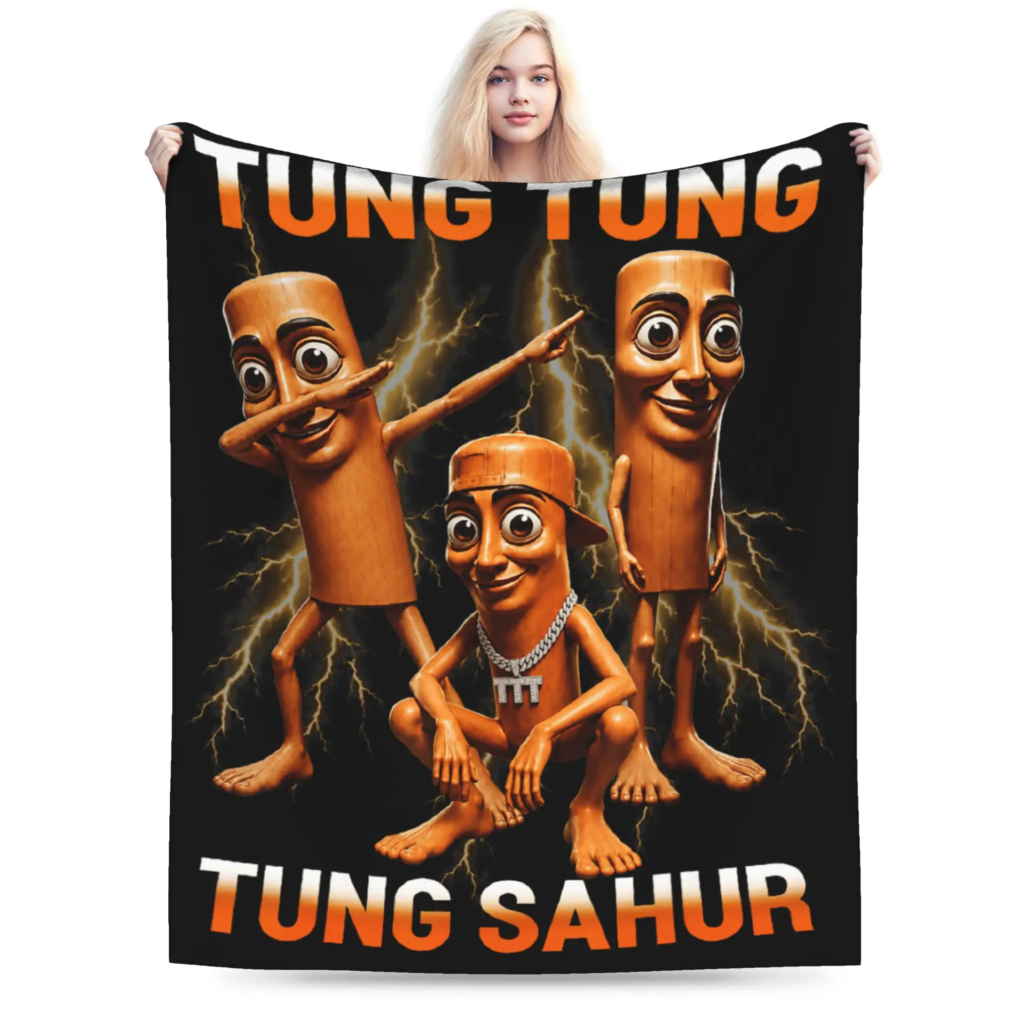 Tung Tung Sahur is Calling Dance Meme Throw Blanket Warm Soft Pattern Blanket For Bedroom Camping Flannel Bedspread Bed Cover