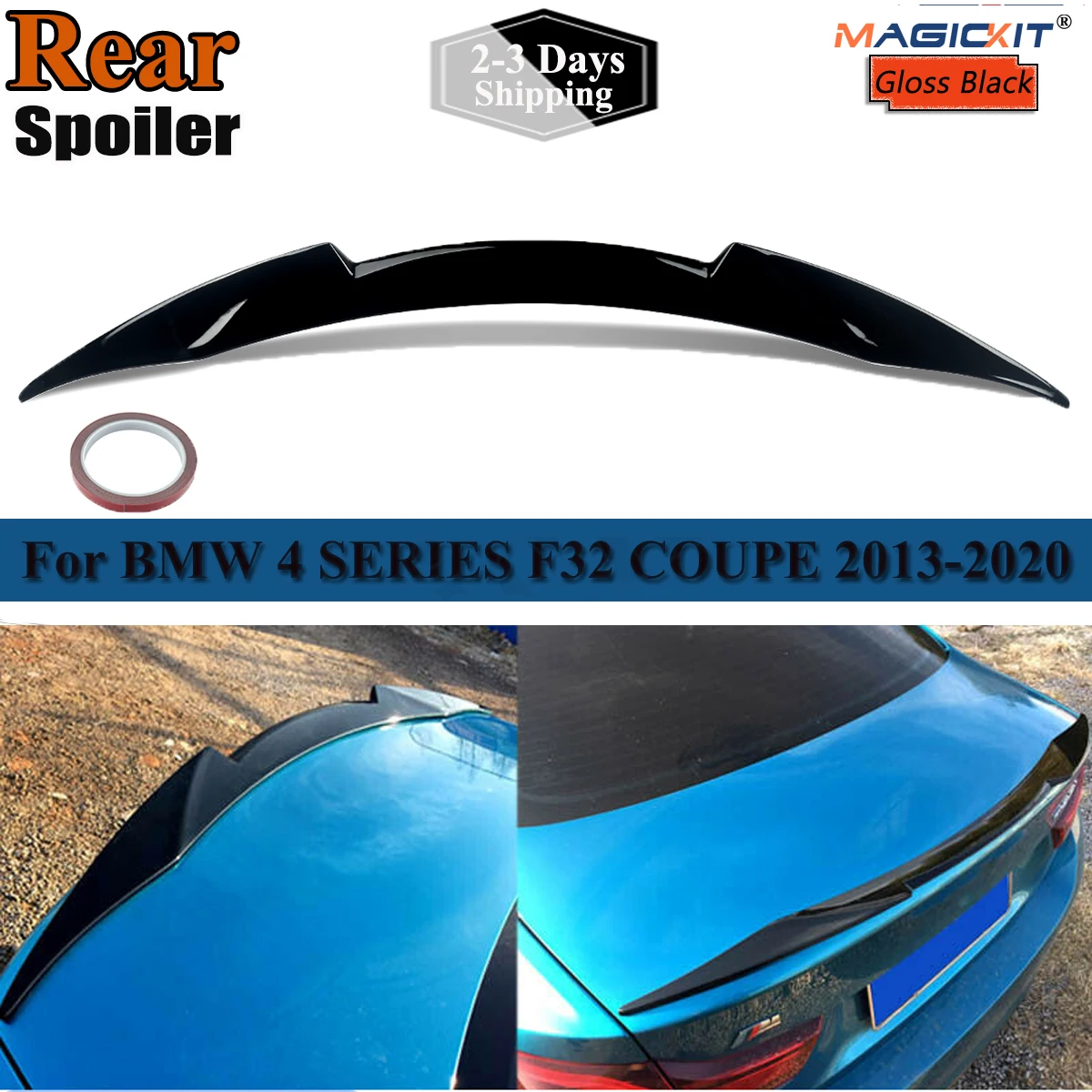 HighKick For 2014-20 BMW 4 Series F32 Coupe Magickit Style Rear Trunk Spoiler Gloss Black