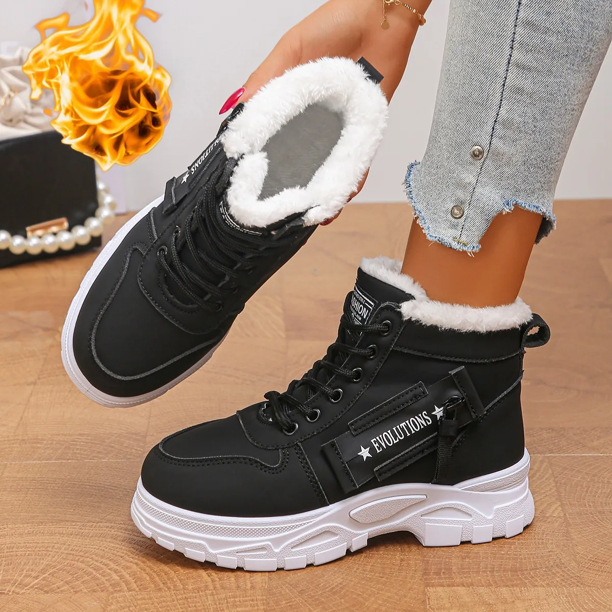 Women's 2026 new winter cotton shoes, short boots, sports and leisure with fleece high top women's shoes, outdoor cotton boots