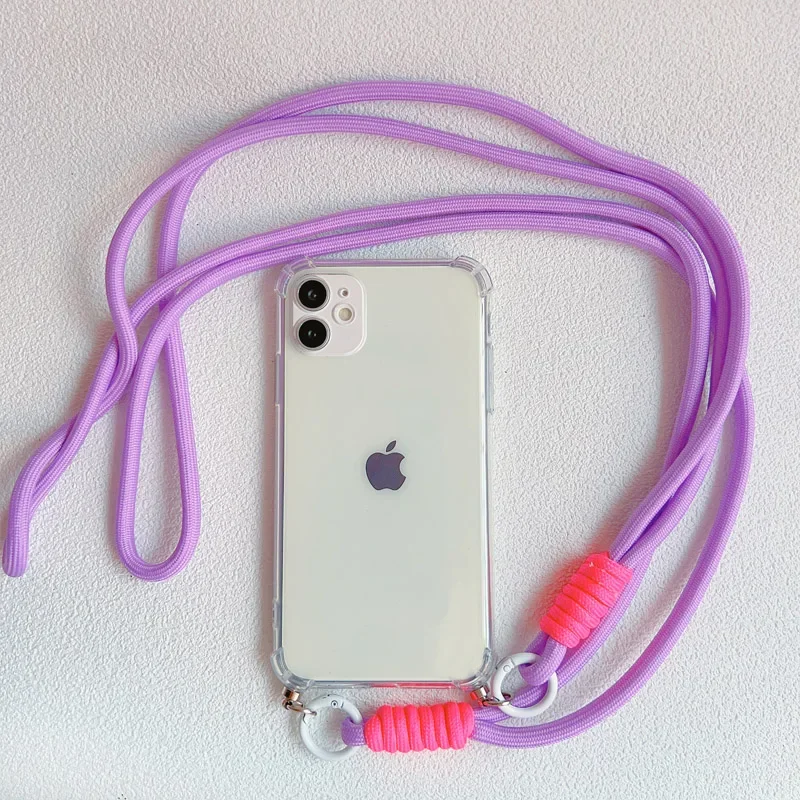 Crossbody Lanyard transparent Phone Case for iphone 15 16 14 13 11 12 Pro Max MiNi XR X XS 7 8 plus SE 2020 Soft Silicone Cover