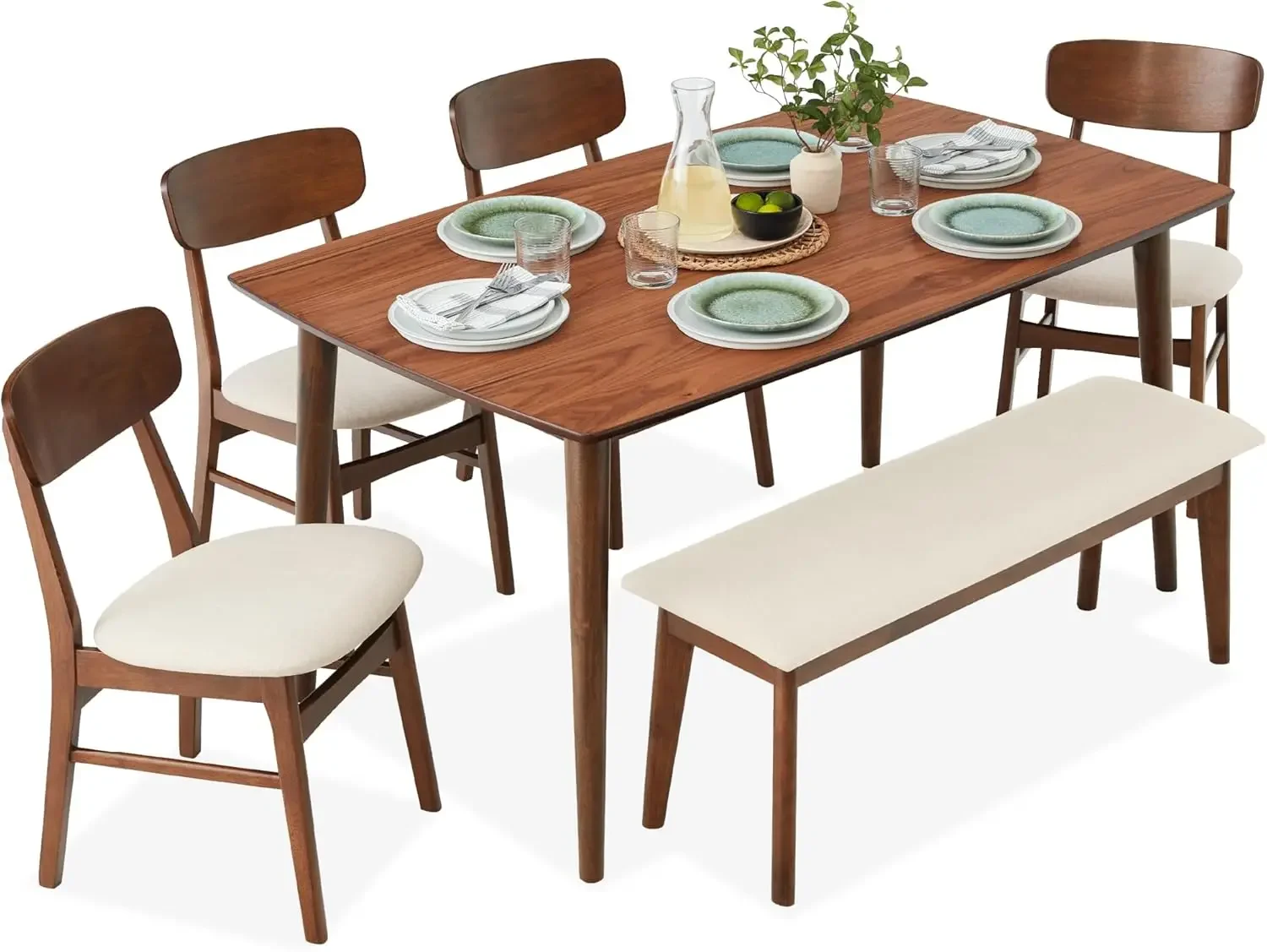 Best Choice Products 6-Piece Dining Set, Mid-Century Modern Wooden Table & Upholstered Chair Set for Home, Kitchen, Dining