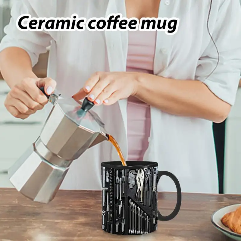 Funny Coffee Mug Black Ceramic Coffee Cup For Mechanics Large Capacity Tea And Coffee Cup For Whiskey Beer Juice Soup Water