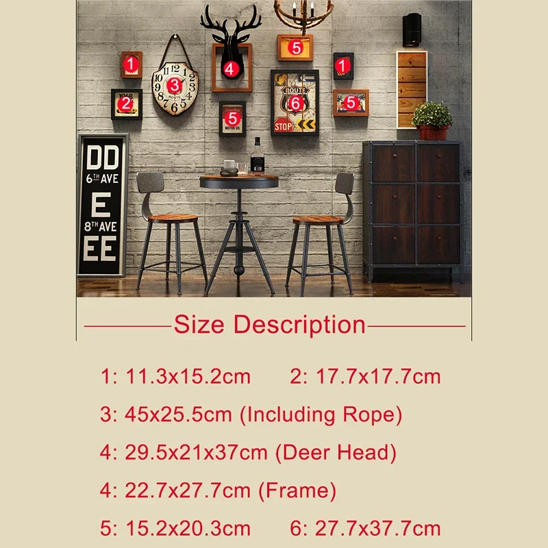 9 Pcs/Sets Wood Photo Picture Frames With Wall Clock Home Decor Vintage Room Wall Painting Art Decoration Wooden Poster Frame