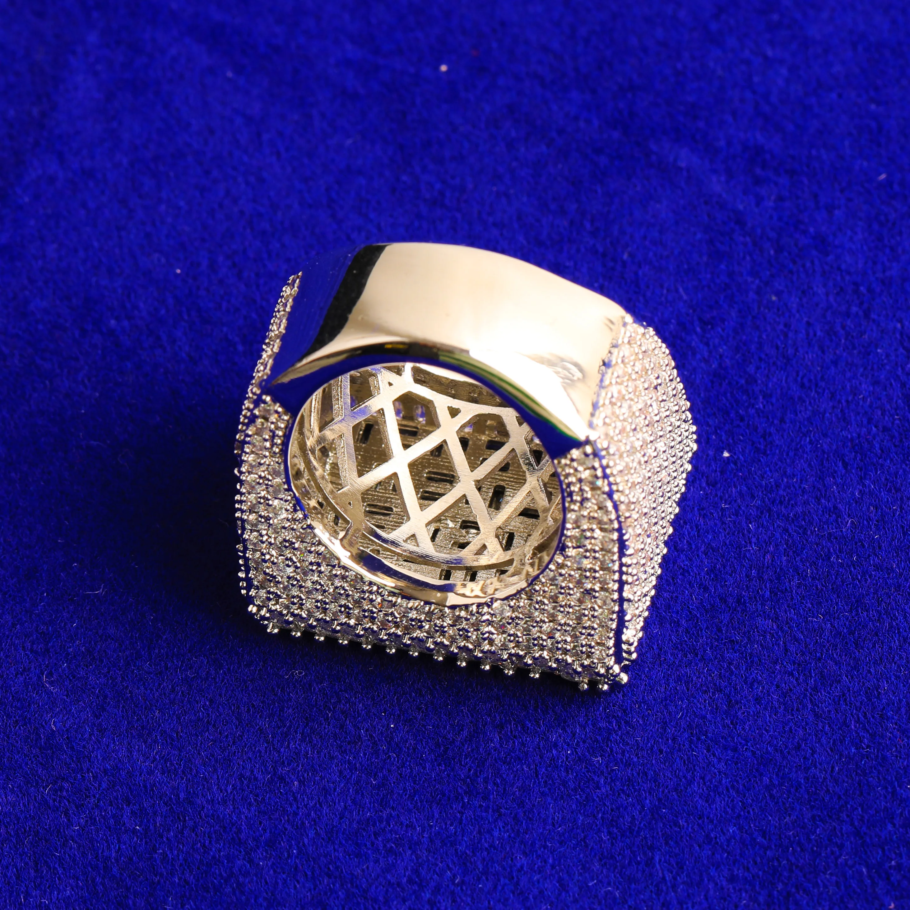 Aokaishen Rectangle Baguette Ring for Men Real Gold Plated Cubic Zirconia Hip Hop Jewelry