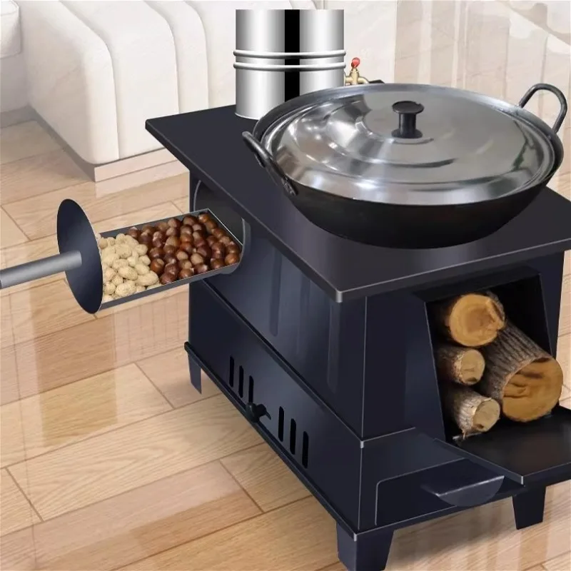 Steel Wood-Burning Stove with Oven  Includes Wok - Heater Suitable for Outdoor Camping  Farmyard and Homestead Cooking