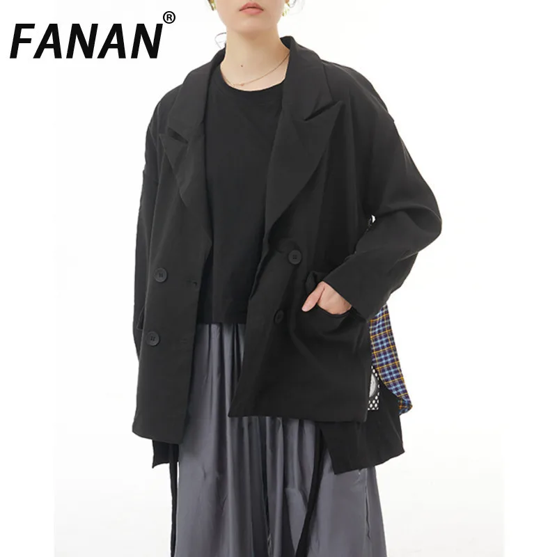 

FANAN Irregular Design Spliced Blazers Women's Contrast Color Single Breasted Fit Coats Tide Female Jackets 2025 Spring New