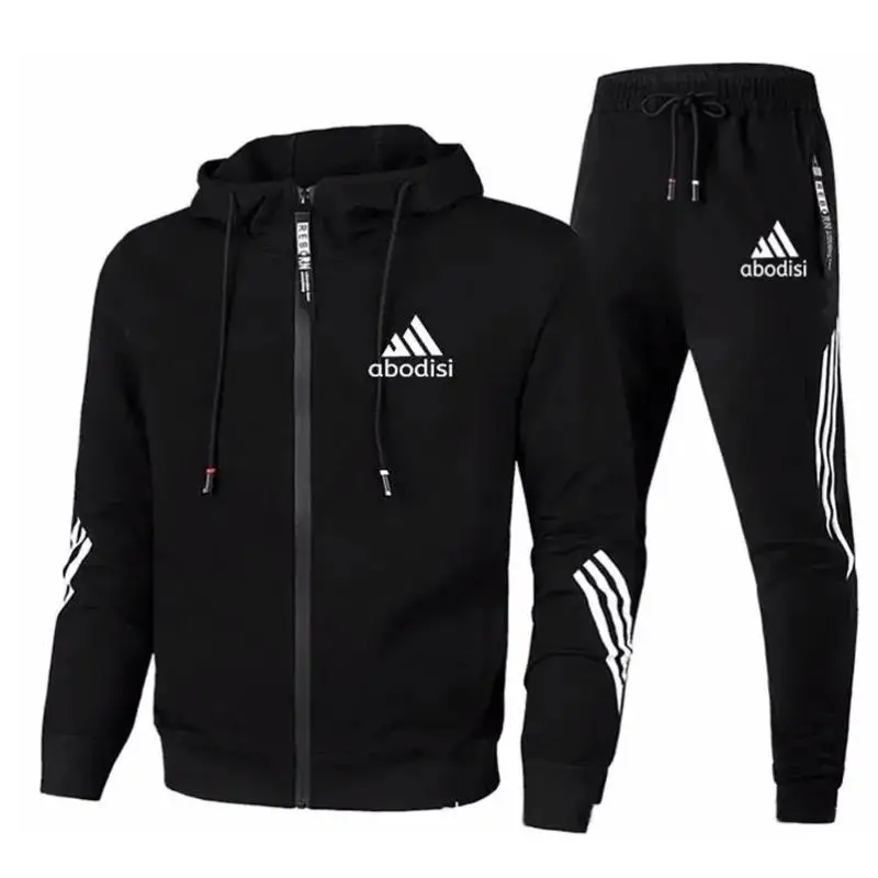 Ensemble de sweats à capuche et de pantalons College Triple Slant pour hommes, marque de luxe, vêtements de fitness pour hommes, survêtements de sport à fermeture éclair