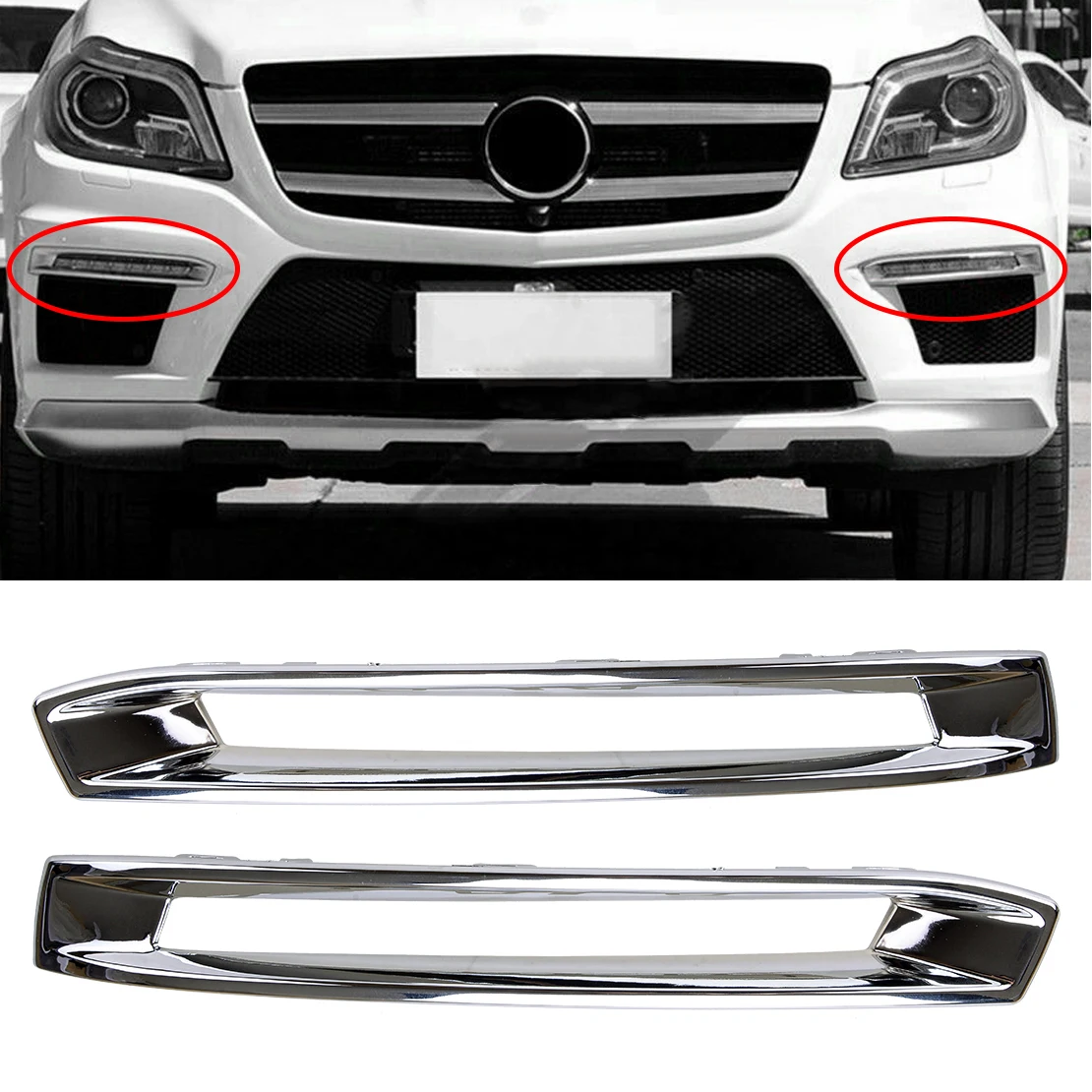 A1668851774 1668852774 1 Pair Front Bumper Fog Light Cover Trim Bezel Fit for Mercedes Benz X166 GL500 GL550 GL63 AMG 2013-2016