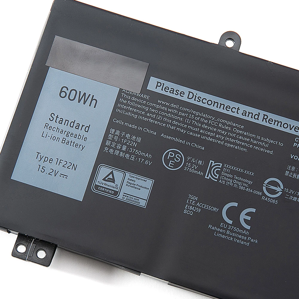 

SUOZHAN 60Wh 1F22N Laptop Battery For Dell Inspiron G5 5590 G7 7590 7790 Alienware M15 M17 R1 P79F P37E