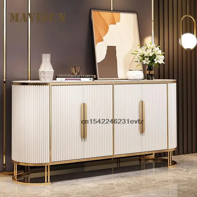 Light Luxury Sideboard For Villa Household Furniture Entrance Hall Cabinet Stainless Steel Feet Minimalist Living Room Cabinet