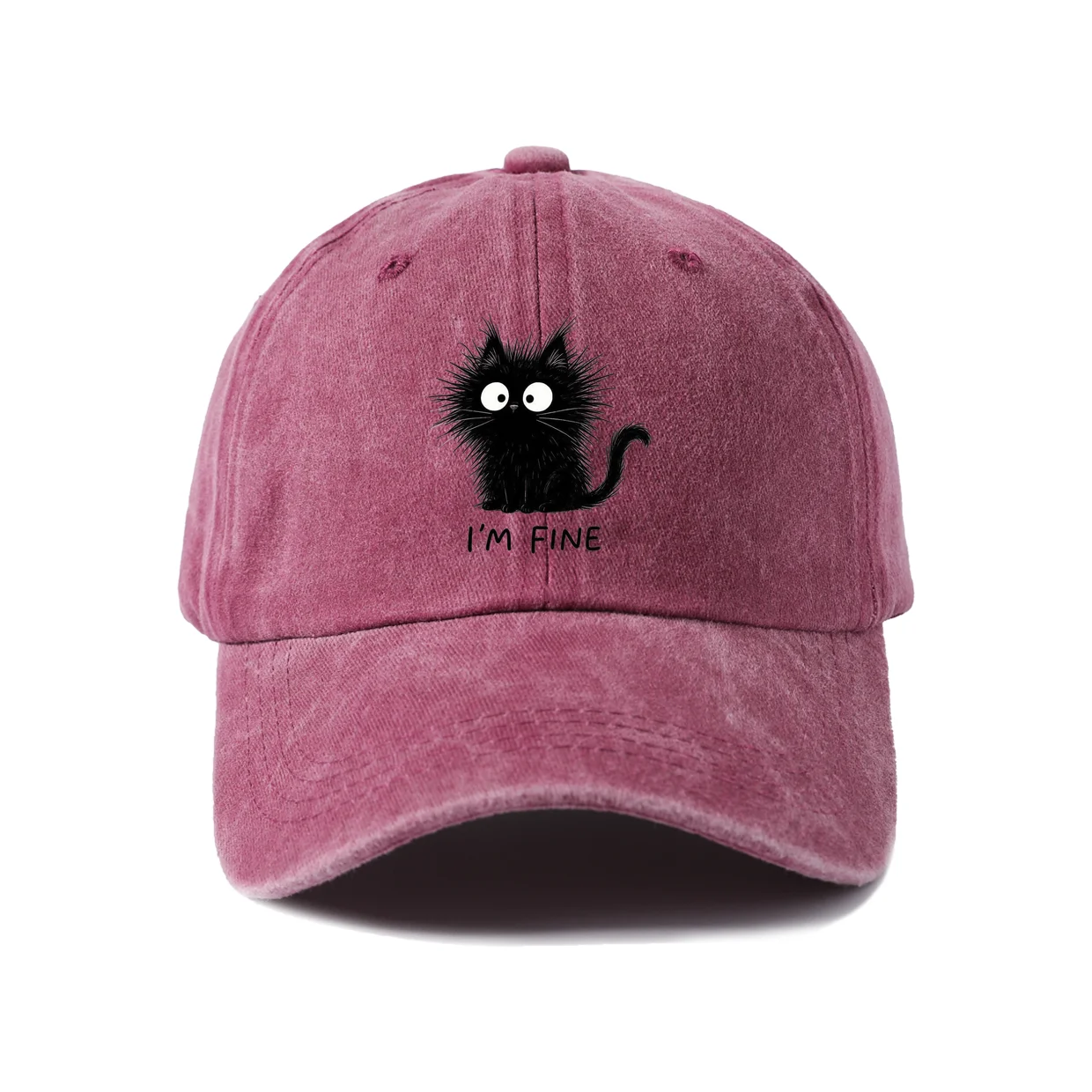 Retro Black Cat Figure Baseball Cap, Vintage Washed Adjustable Unisex Dad Hat, Casual Gift