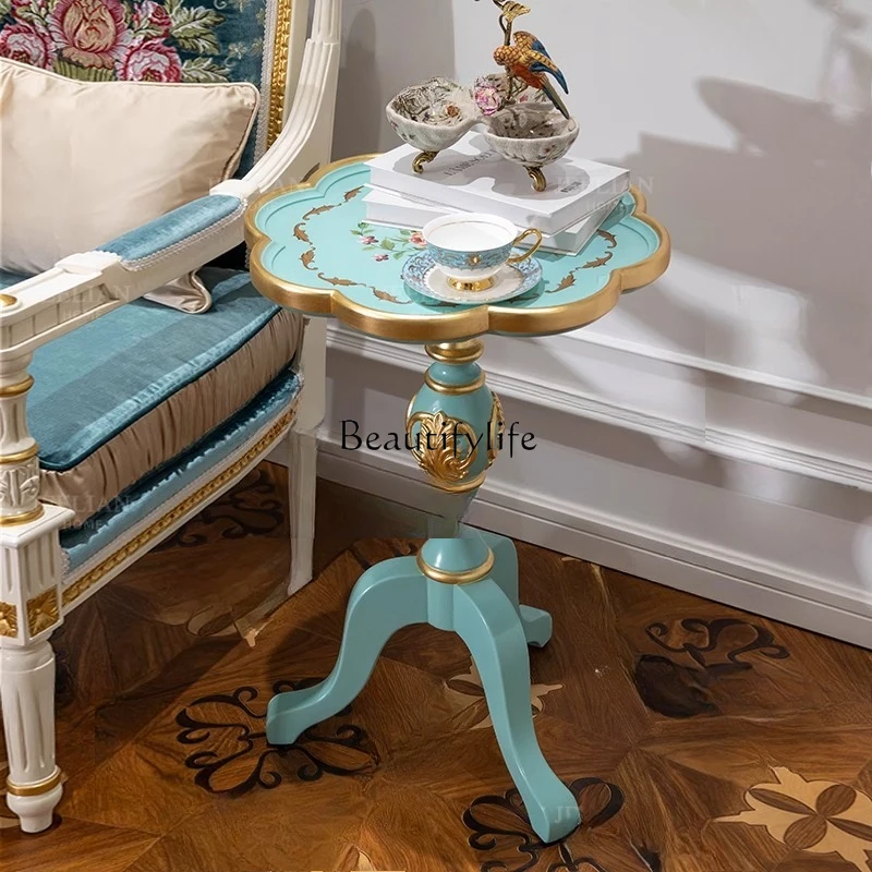 

French Romantic Mint Green Fresh Solid Wood Hand-painted Side Table Villa Living Room Sofa Storage Corner Table