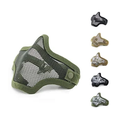 Atyudro tático meia face máscara de tiro airsoft respirável malha de aço de baixo carbono proteção segurança paintball wargame equipamentos