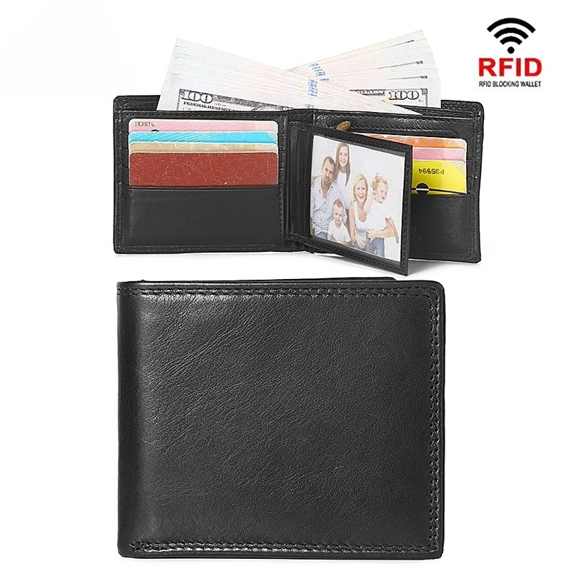 

Мужской короткий кошелек из натуральной кожи с RFID-защитой, многофункциональный картхолдер из воловьей кожи