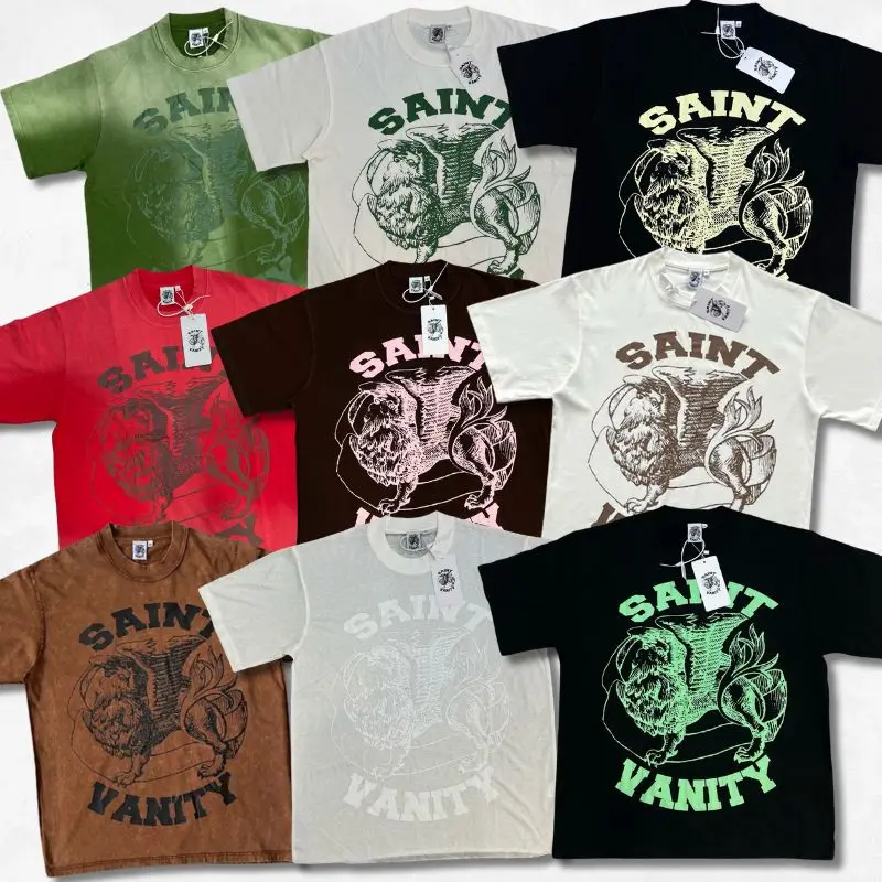 

Summer Retro Street SAINT Tshirts High Quality Cotton Letter Print Round Neck Short Sleeve Casual Men Women Breathable Tops