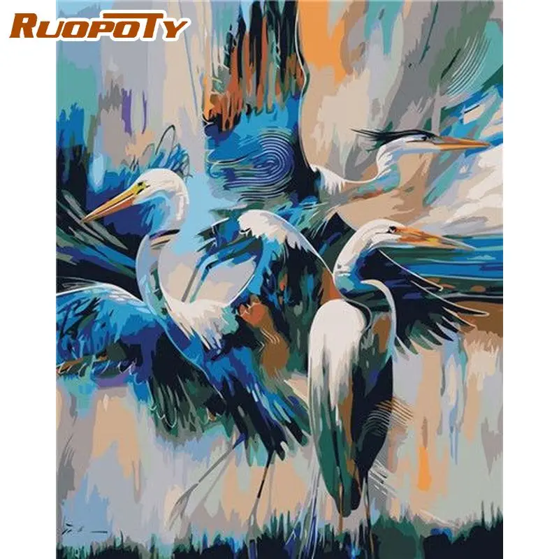 

RUOPOTY Acrylic Painting By Numbers Frame Pictures By Numbers Cranes Number Painting Wall Art For Adults Animals Home Decor