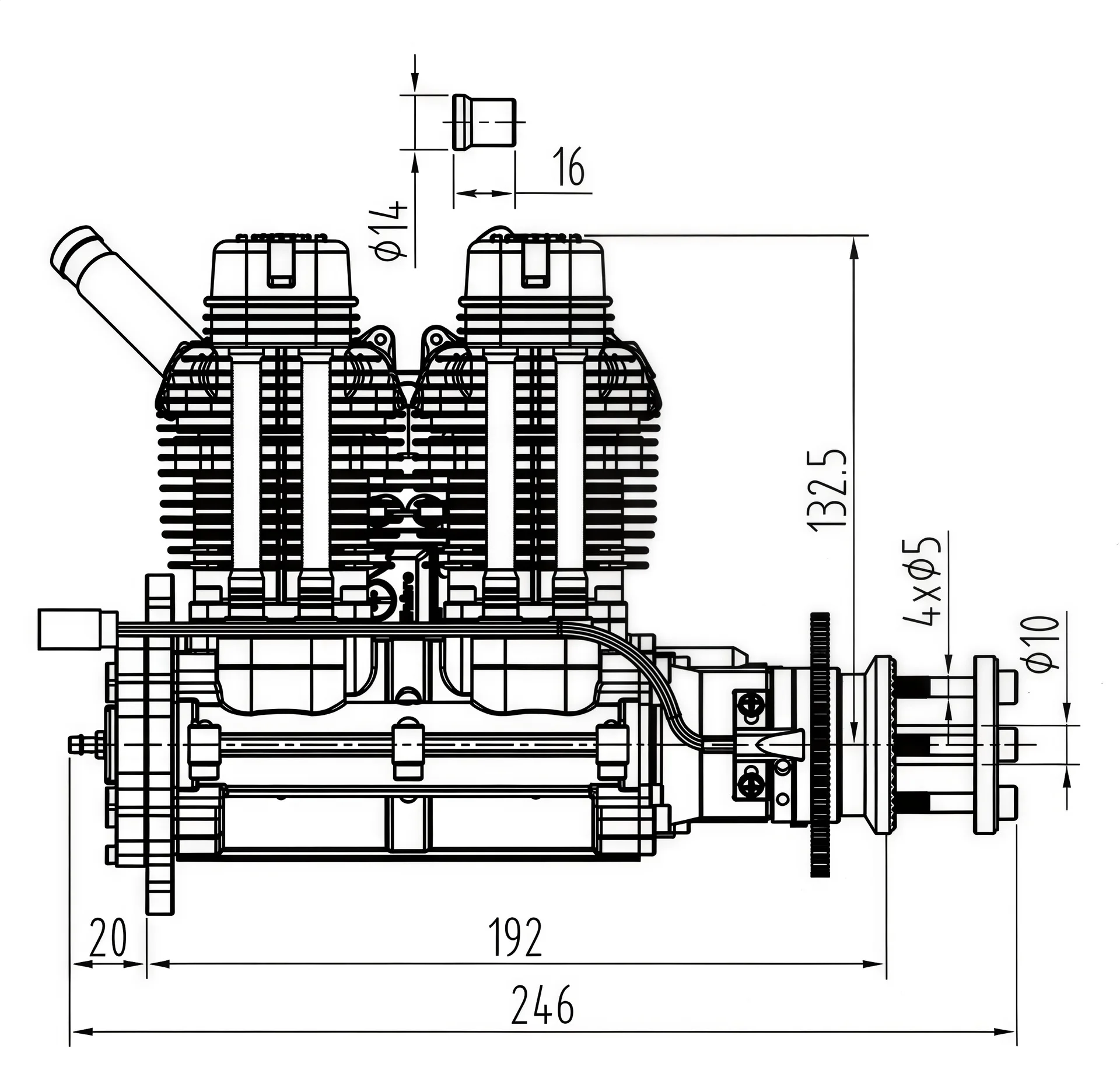 Four Stroke Inline Twin Cylinder 60cc Power Motor Equipped with Electric Start Suitable for Fixed Wing Model Replacement