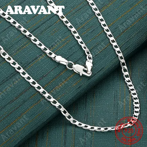 925 Sterling Silver 4mm 1:1 Flat Chain Necklace, Delicate And Fresh Design, Women'S Engagement Jewelry