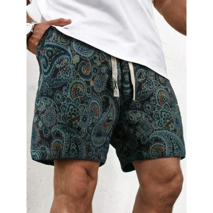 

Мужские повседневные шорты в стиле INS для отдыха на пляже и на каждый день, классические зеленые шорты с жаккардовым цветочным узором и эластичным поясом. Подходящий F