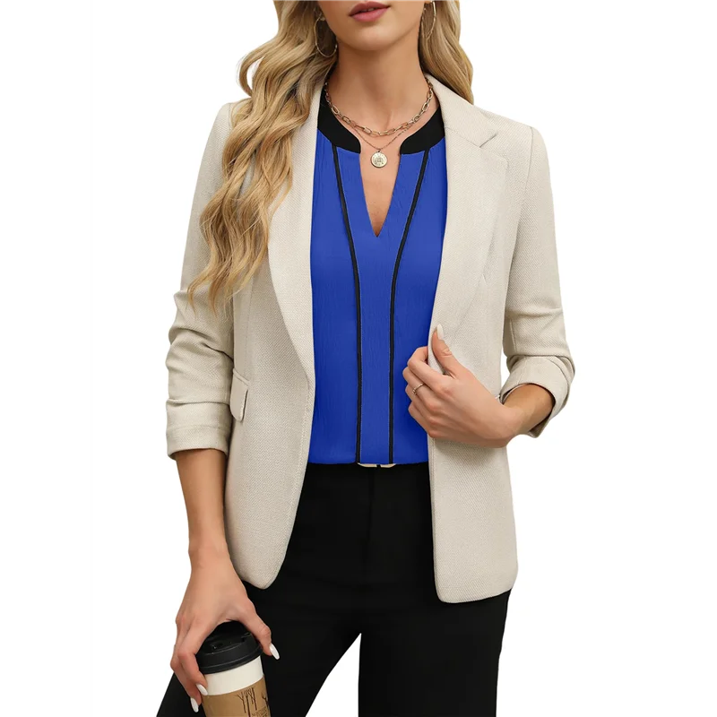 

Womens Tops Dressy Casual V Neck Color Block Business Casual Blouses Long Sleeve Work Shirts Fall Trendy Clothes Blue M-A55G