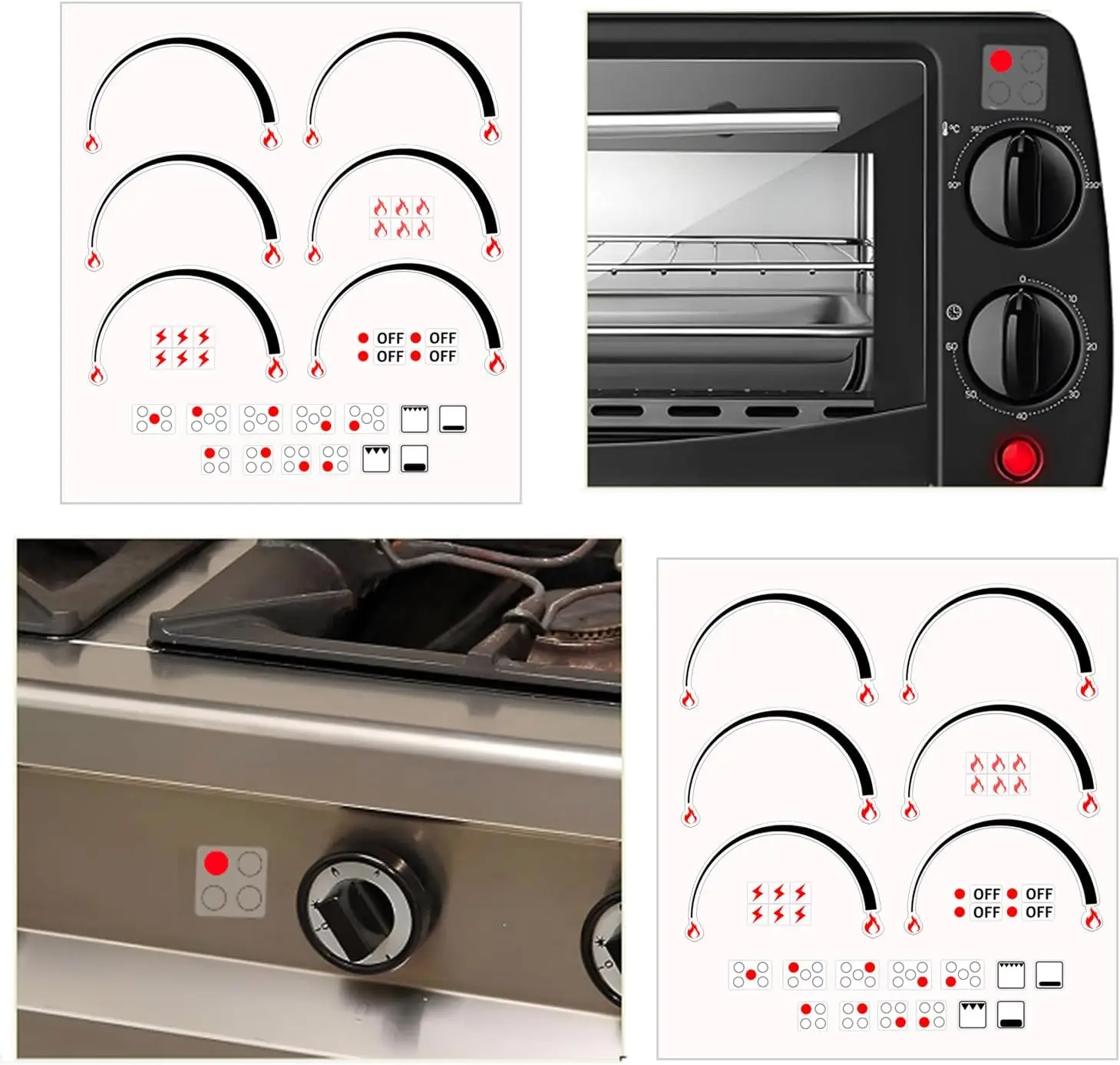 3Pcs Flame Indicators Ring Stove Labels Oven Replacement Adhesive knob Symbols for Burner Cooktop Bumper Cooktop Hob Cooker Top
