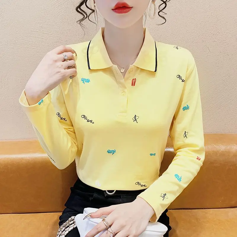 

Универсальная женская футболка с воротником и длинным рукавом, приталенная, повседневная верхняя одежда, осень 2026 ​