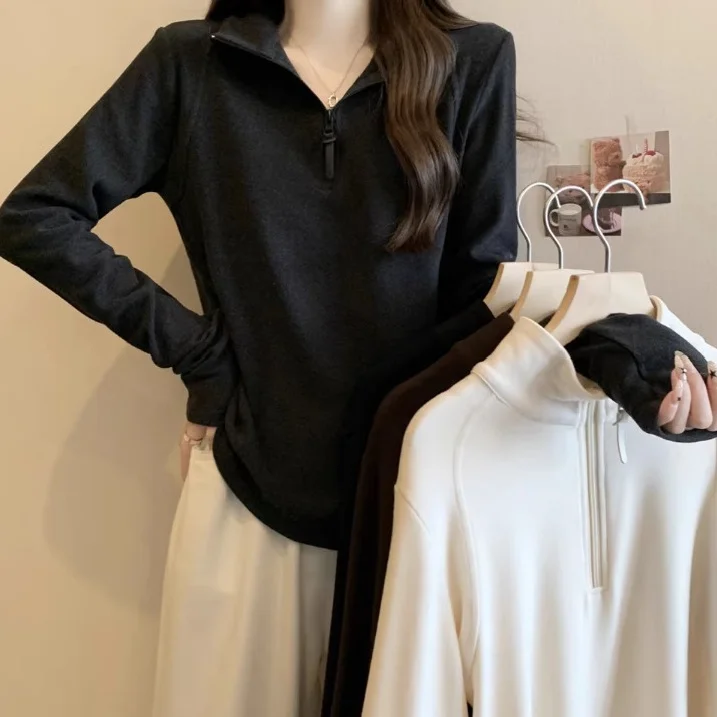 

plus Size 300 Pou Women's Long Sve Thiened Zipper Korean Sle Base irt Autumn Winter Faion Top Quali Material