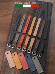 Italian Tanned Babele Leather Strap 20mm 22mm Vintage Full Grain Leather Watchband Quick Release Linen Texture Watch Bands