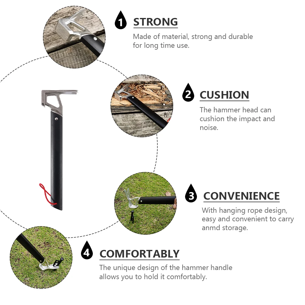 

Backpack Aluminum Alloy Handle Steel Hammer Camping Accessories Portable Zinc Tent Peg with Wood