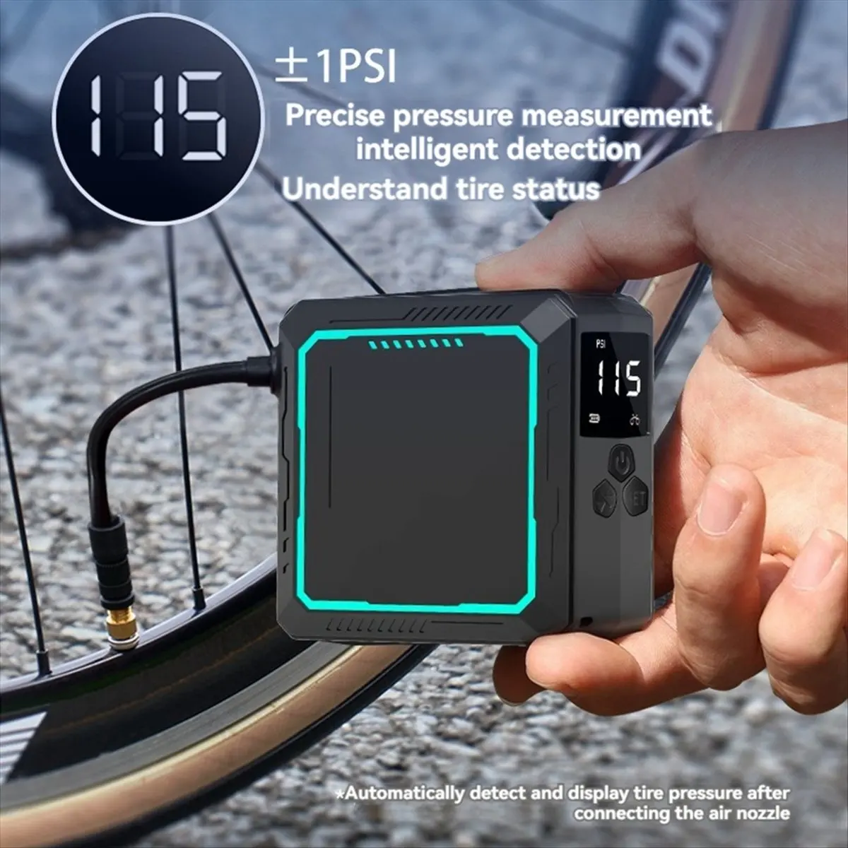 ABJV دراجة كهربائية صغيرة مضخة هواء 150PSI ضاغط هواء قوي عرض الضغط دراجة نارية منفاخ لإطارات السيارة أسود أخضر