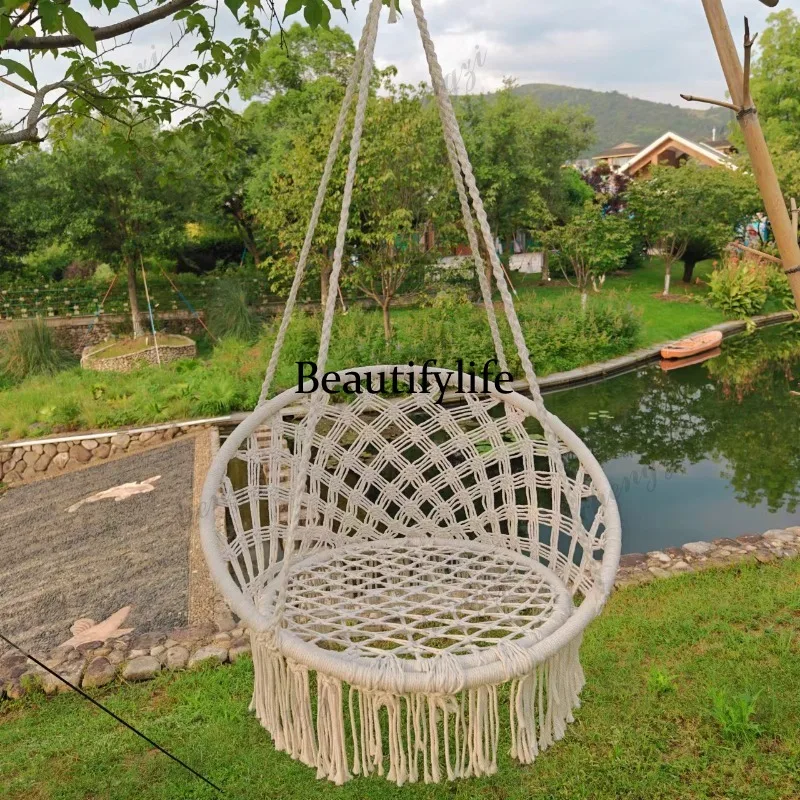 Bed and breakfast hanging chair hammock fringed cotton rope woven hanging basket swing factory direct sales