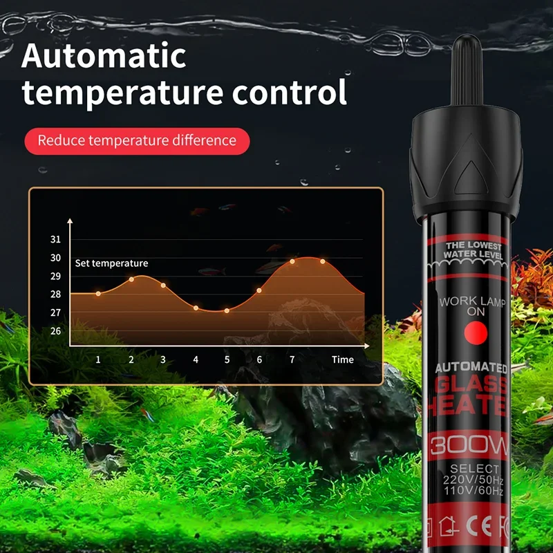 110v 220v adjustable temperature thermostat heating rod 25W 300W constant temperature control aquarium fish tank water heating