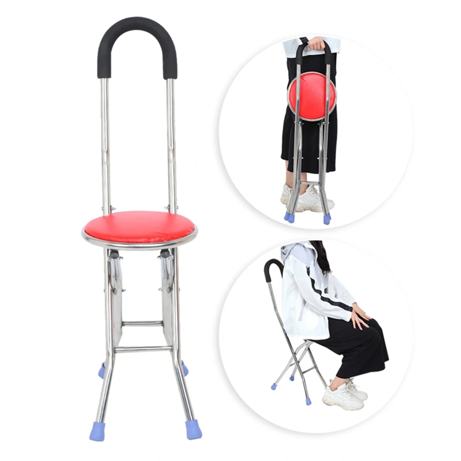 Foldable Walking Stick Chair For Elderly Portable Lightweight Folded Chair For Home/Outdoor