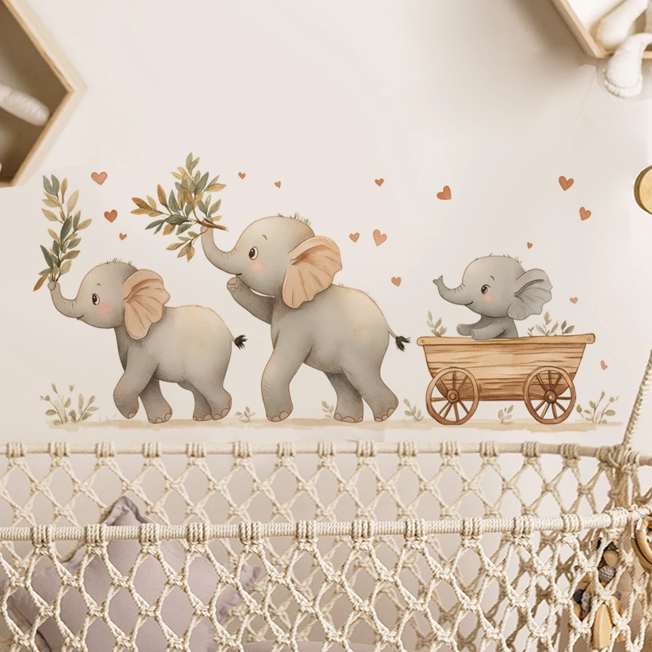 ملصقات حائط على شكل قلب على شكل فيل لطيف على شكل كرتوني لغرفة الأطفال وغرفة النوم والحضانة بألوان مائية لتزيين المنزل