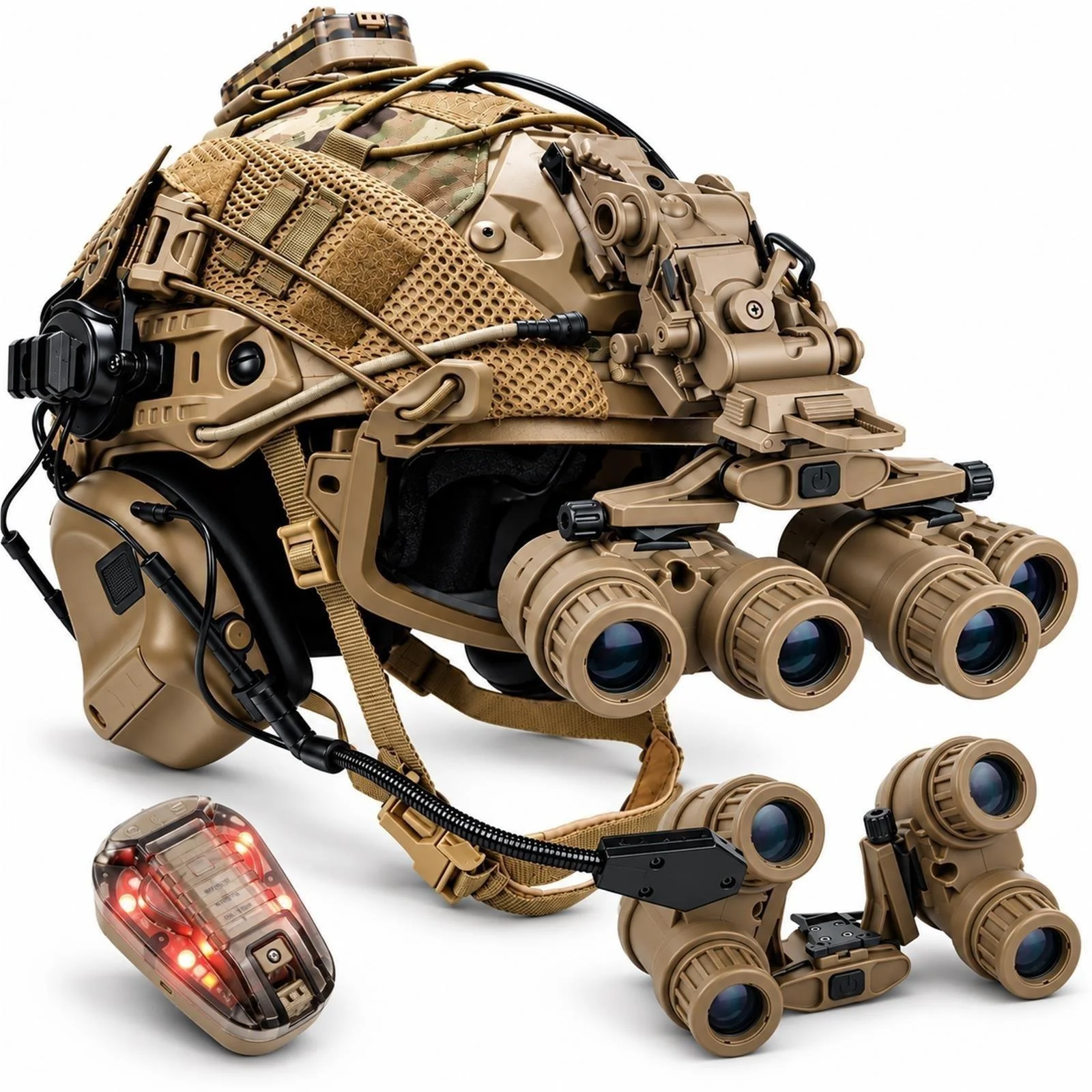 FAST Helmet Set with Headset, 2-Way Goggles, Non-Functional NVG Model, L4G24 Mount Option, 52-63cm Adjustable ABS Helmet