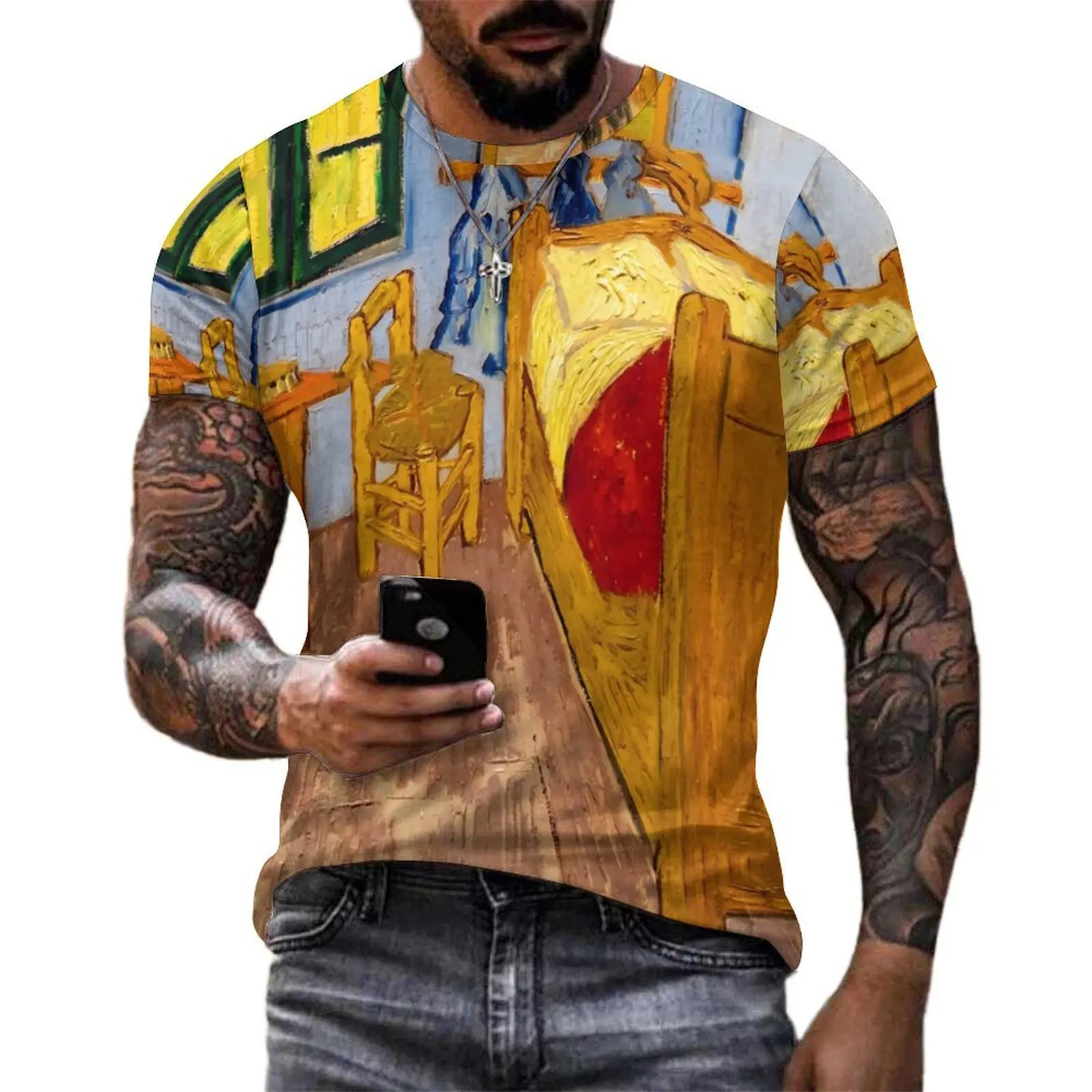 Vincent Van Gogh T-Shirt For Mens Bedroom Print O Neck T Shirts Summer Harajuku Tops Short Sleeves Funny Plus Size Tees Gift