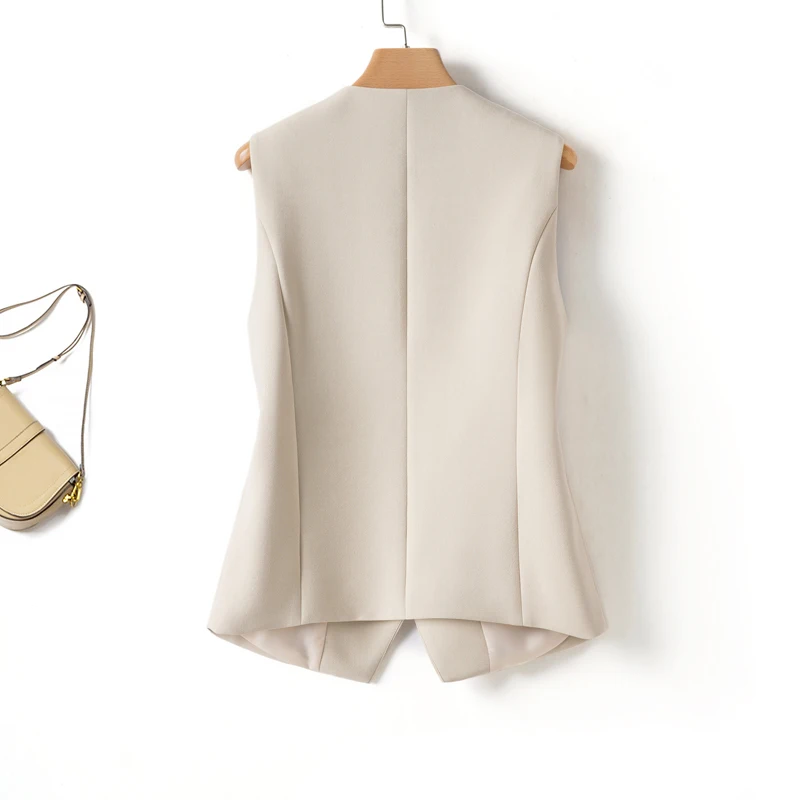 Short V-Neck Suit Vest for Women, Spring and Autumn Slant-Buttoned Top, Perfect for Office Wear and Versatile Vest